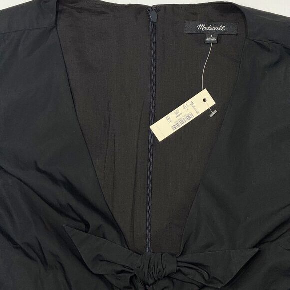NWT Madewell Black Cotton Mini Dress with Front Bow Women's Size 6 - Picture 4 of 8
